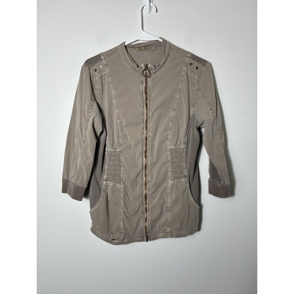 XCVI Janet Jacket Sz Large Brown Full Zip Gorpcore Pockets Cotton